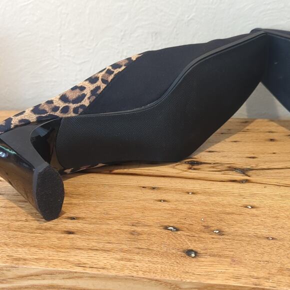 Naturalizer Black Fabric Mule w/ Animal Print Trim & Patent Leather Heels Sz 8.5 - Picture 6 of 9